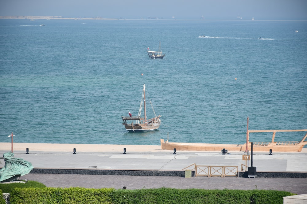 a boat is out in the open water