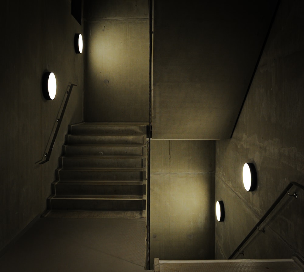 a set of stairs in a dark room