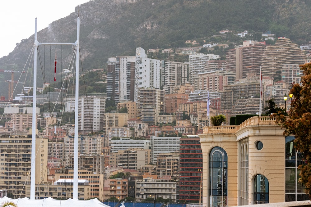 a tall building with a flag on top of it