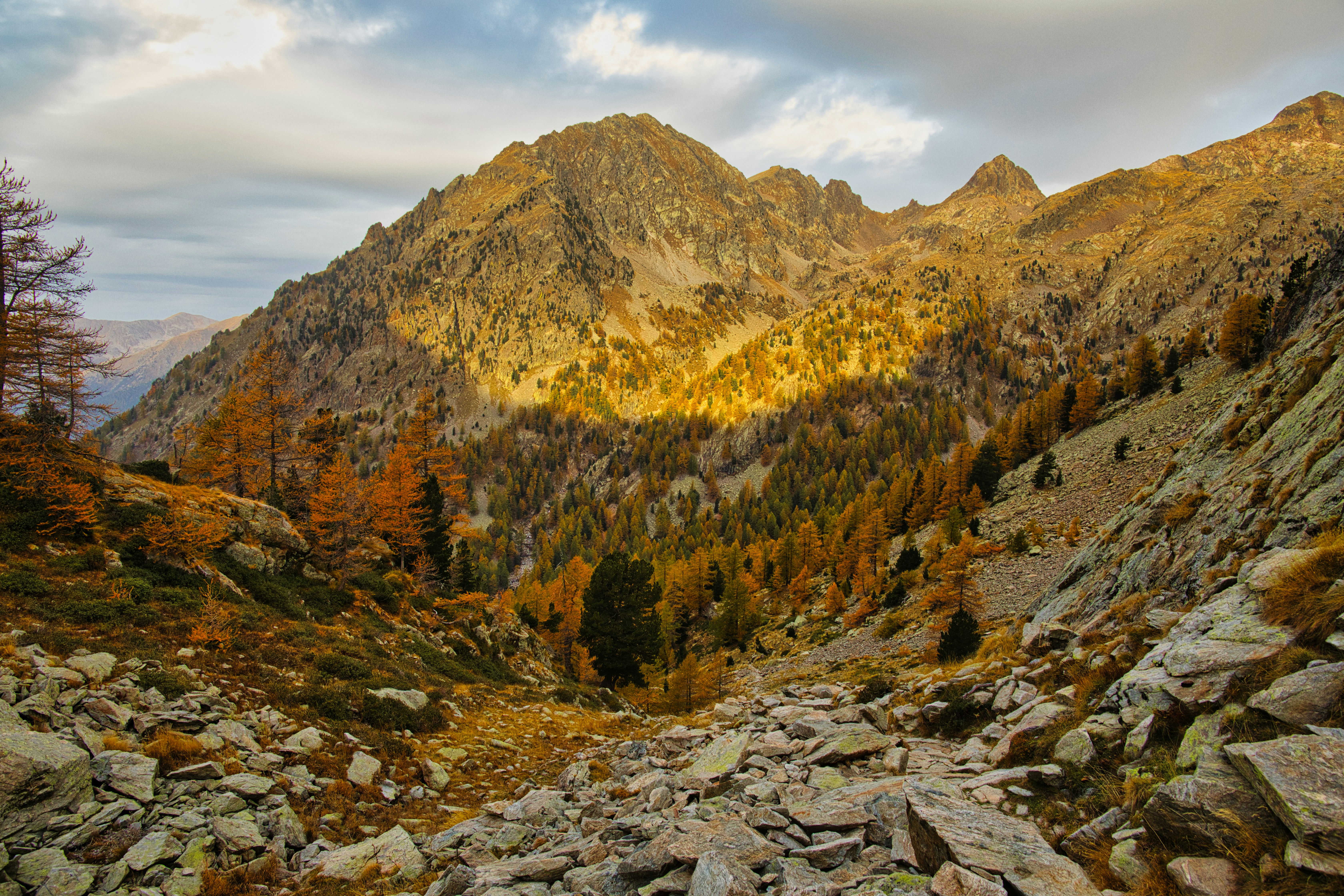 Une montagne embrasée par les couleurs de l'automne dans le Mercantour