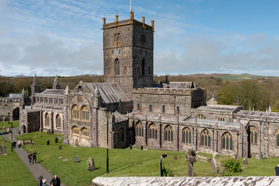 St Davids Cathedral rising from its green valley in Pembrokeshire