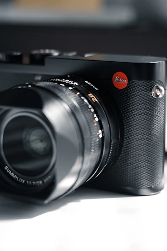 a close up of a camera on a table