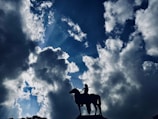 A silhouette of a lone rider against a stormy, dark sky.