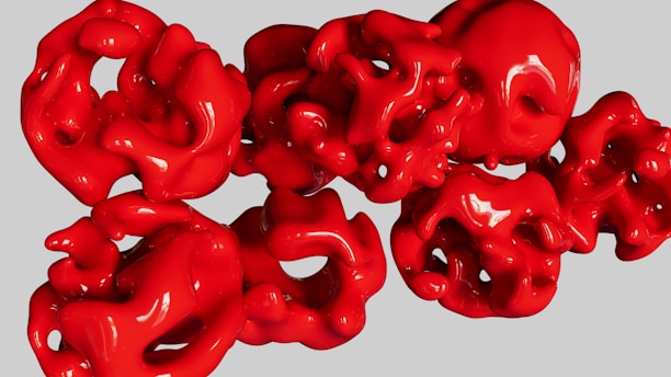 a group of red objects sitting on top of a table