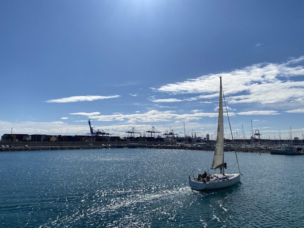 a sailboat in the middle of a body of water