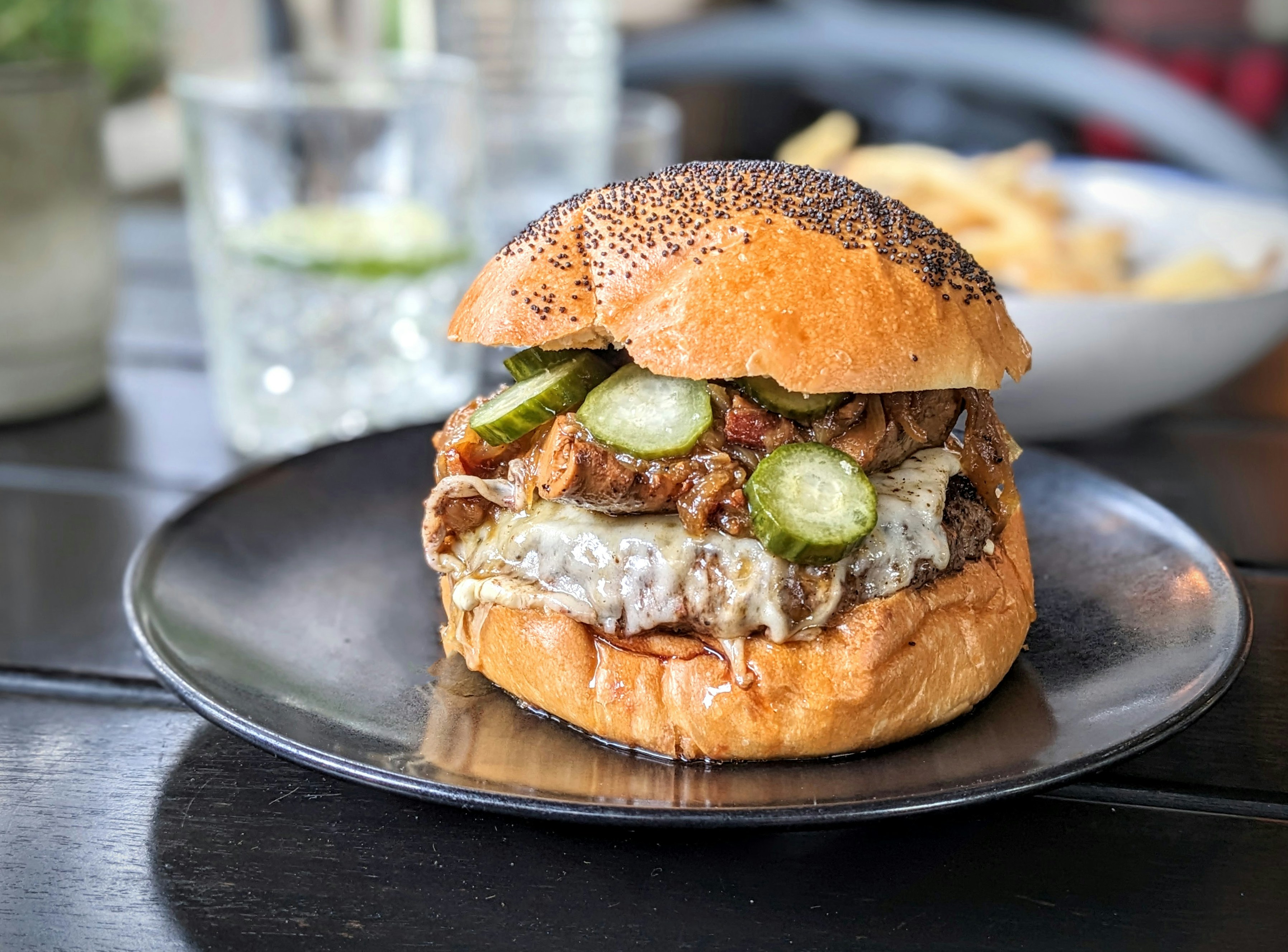 a sandwich on a plate on a table