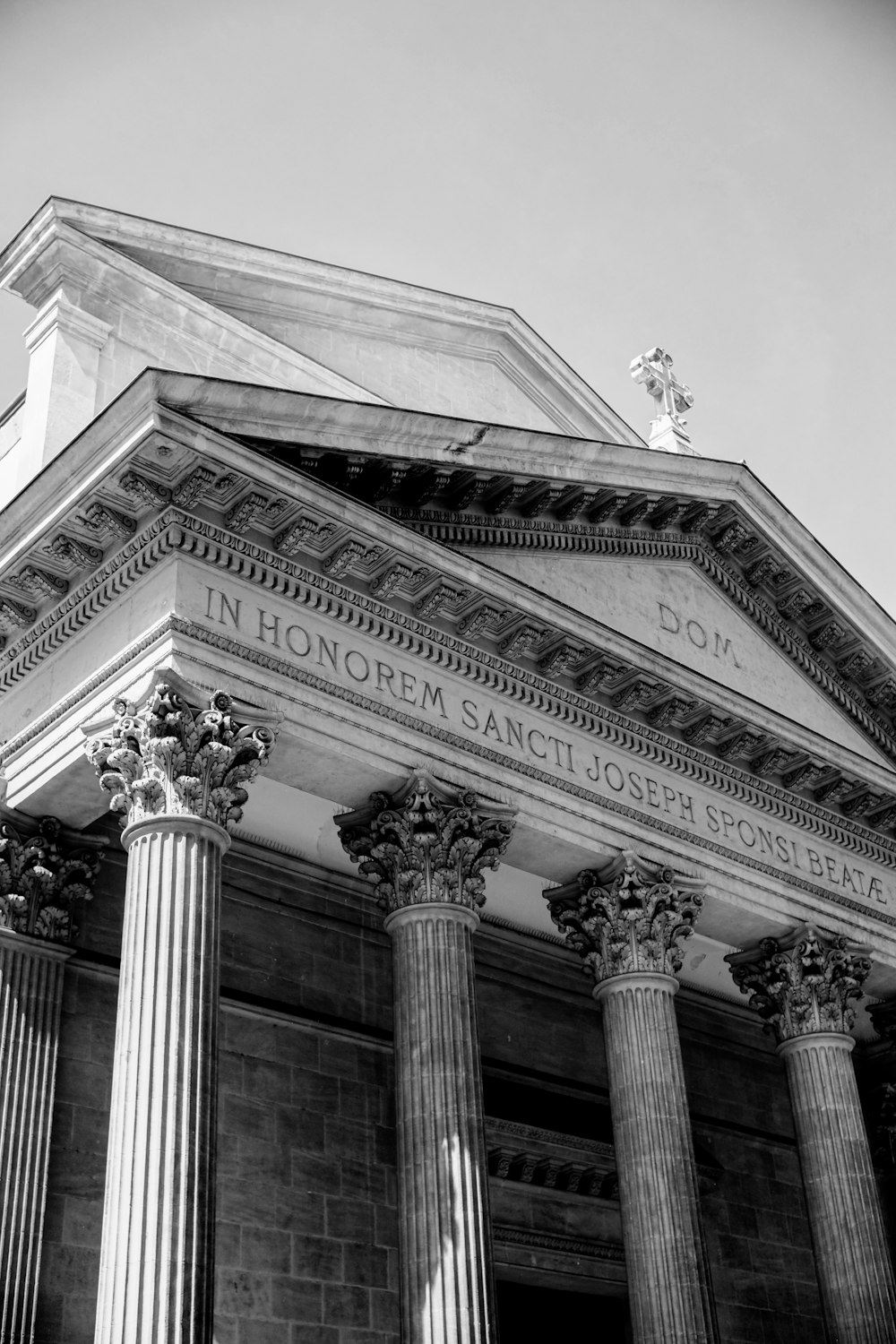 a black and white photo of the front of a building