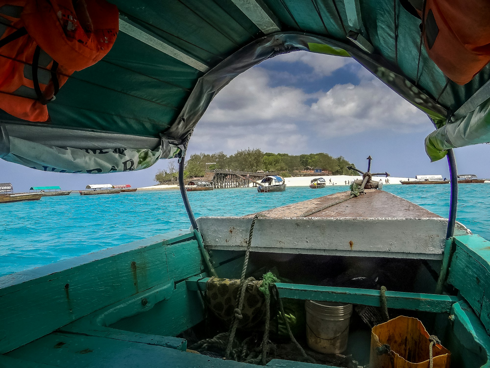 Small boat exploring the waters of Tanzania near Zanzibar