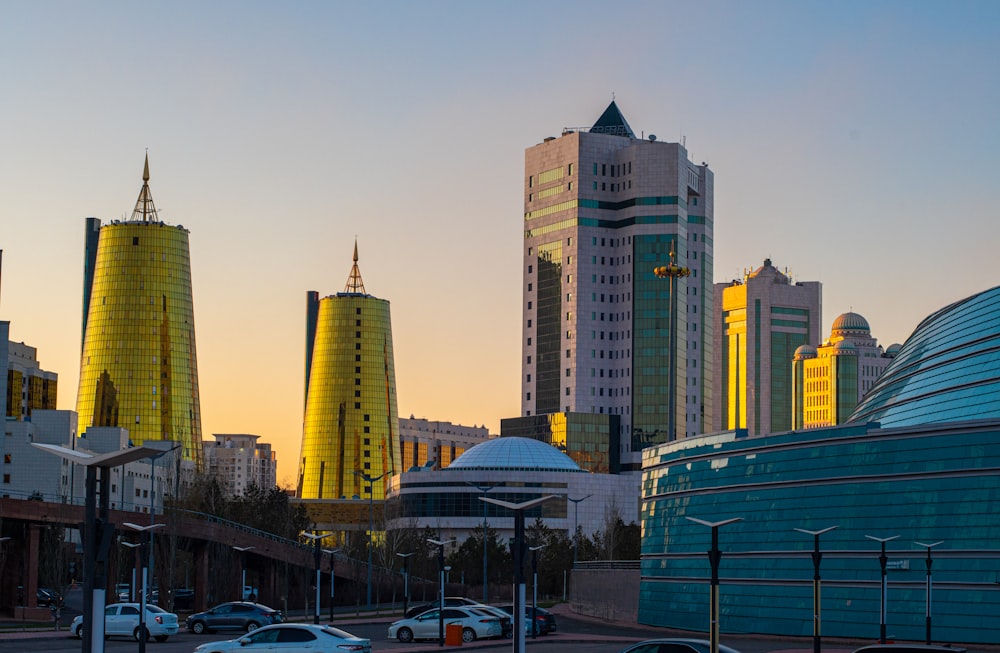 a city skyline with a lot of tall buildings