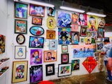 A vibrant display of various art pieces in the gallery.