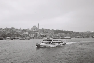 An archival black-and-white photograph showing bustling streets of Istanbul during the early Republic era.