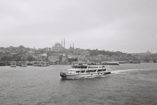 An archival black-and-white photograph showing bustling streets of Istanbul during the early Republic era.