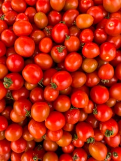 a large pile of red and green tomatoes