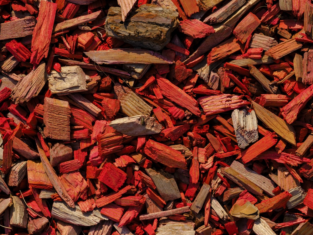 a close up of a pile of wood chips