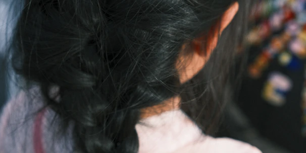Close-up of beautifully braided African hair styles in vibrant colors.