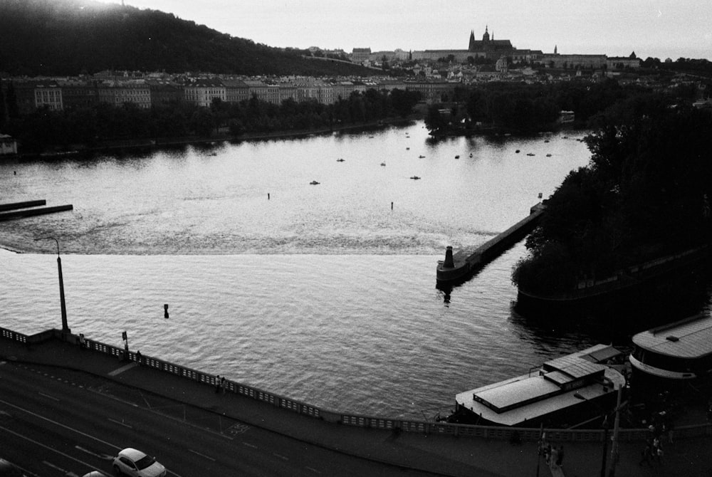 a black and white photo of a body of water