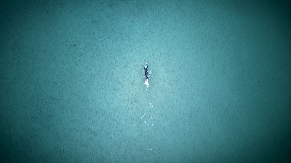 an aerial view of a person swimming in the ocean