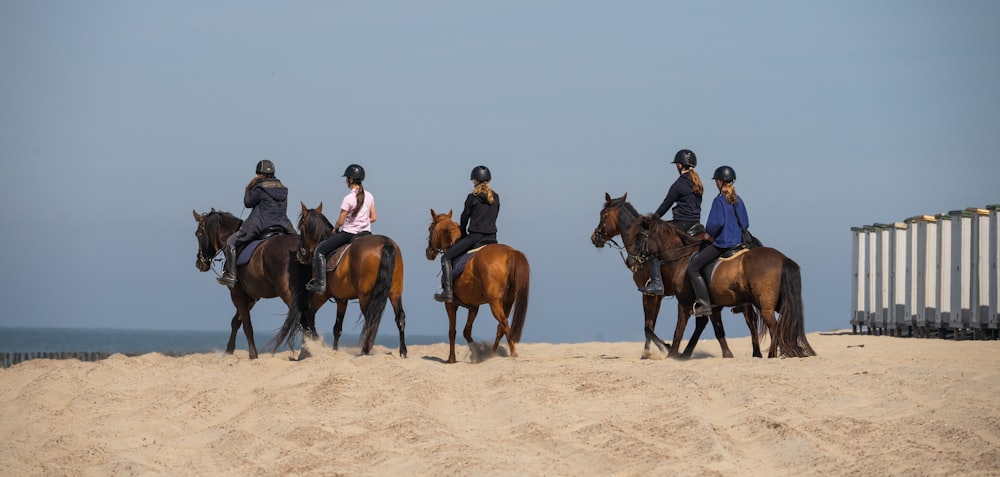 a group of people riding on the backs of horses