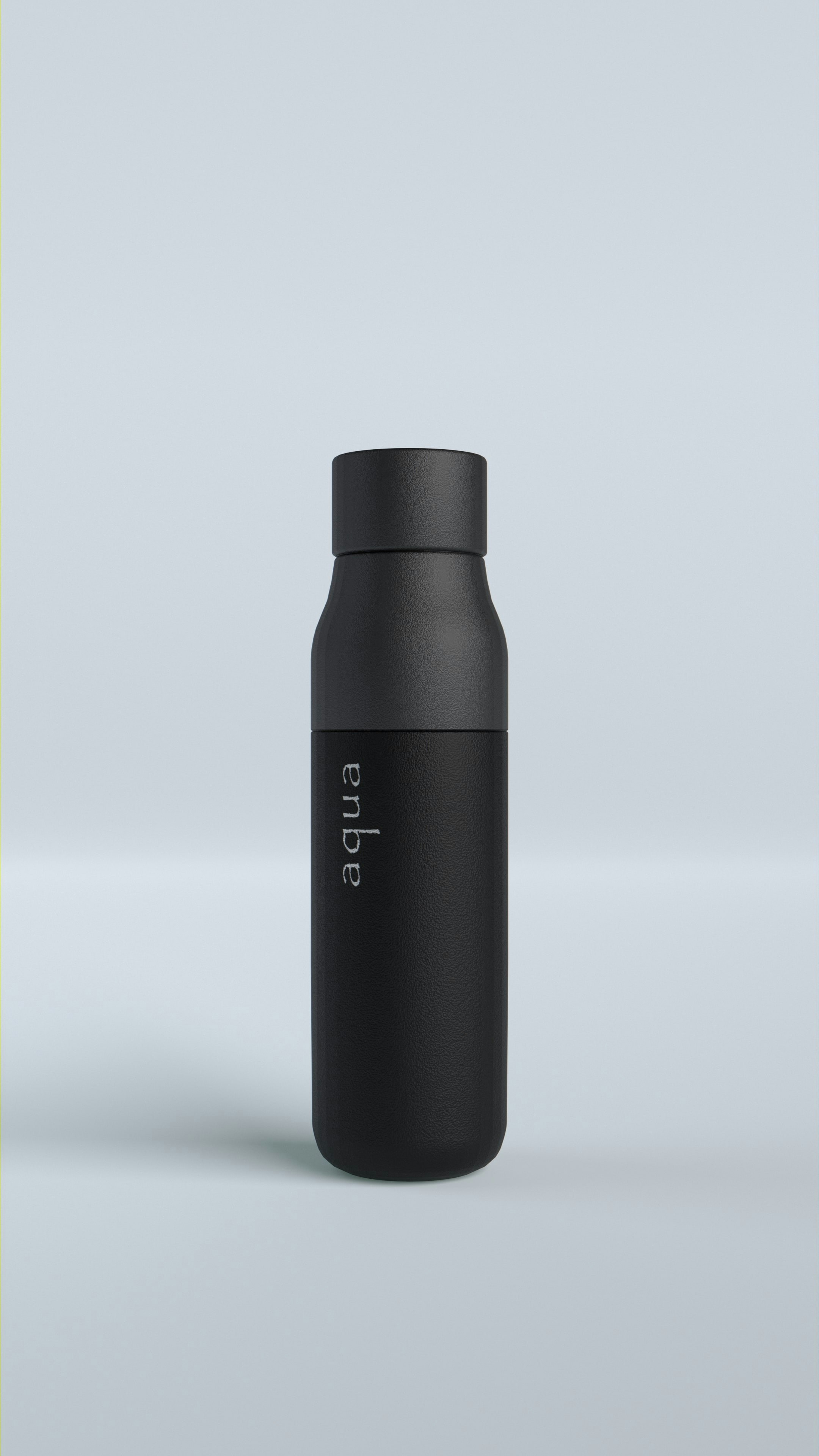 a black bottle with a lid on a white background