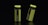 Two yellow cylindrical water bottles with black lids and vertical black stripes featuring the word 'AQUA' are placed against a dark background. One bottle stands upright while the other is slightly tilted.