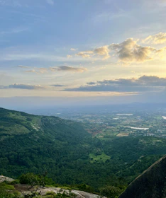 A panoramic view of the reserve’s rolling hills under a soft sunset sky.