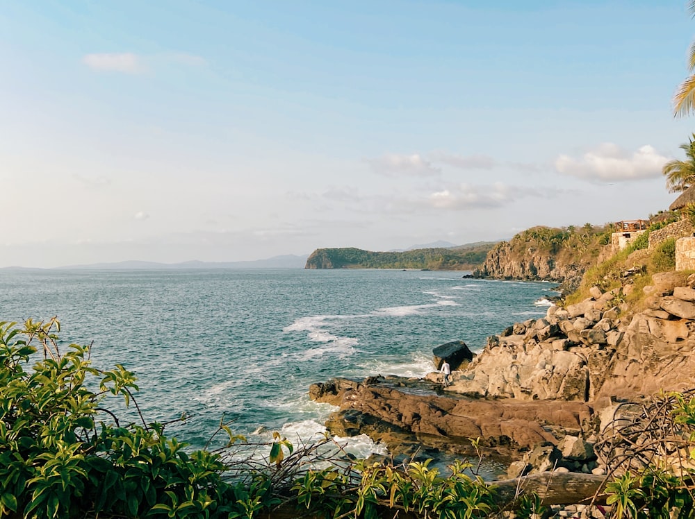 a view of the ocean from a cliff