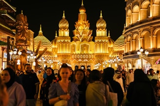 A vibrant street scene from Kul Design Month showcasing colorful installations and bustling crowds in Kuala Lumpur.