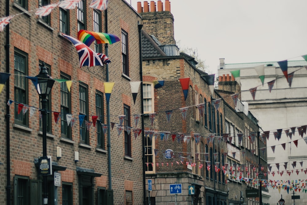 a row of brick buildings on a city street