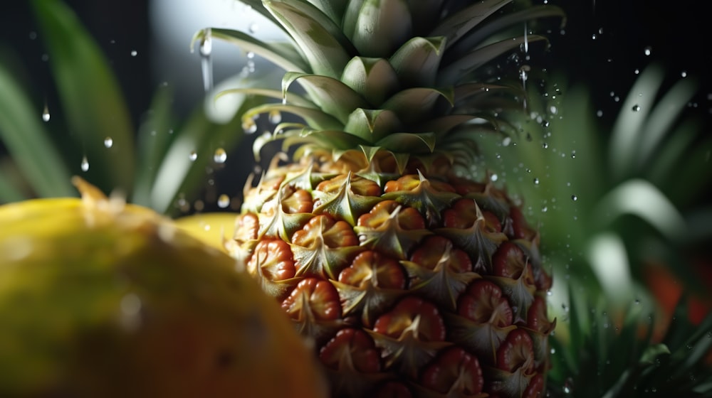 a close up of a pineapple and a lemon