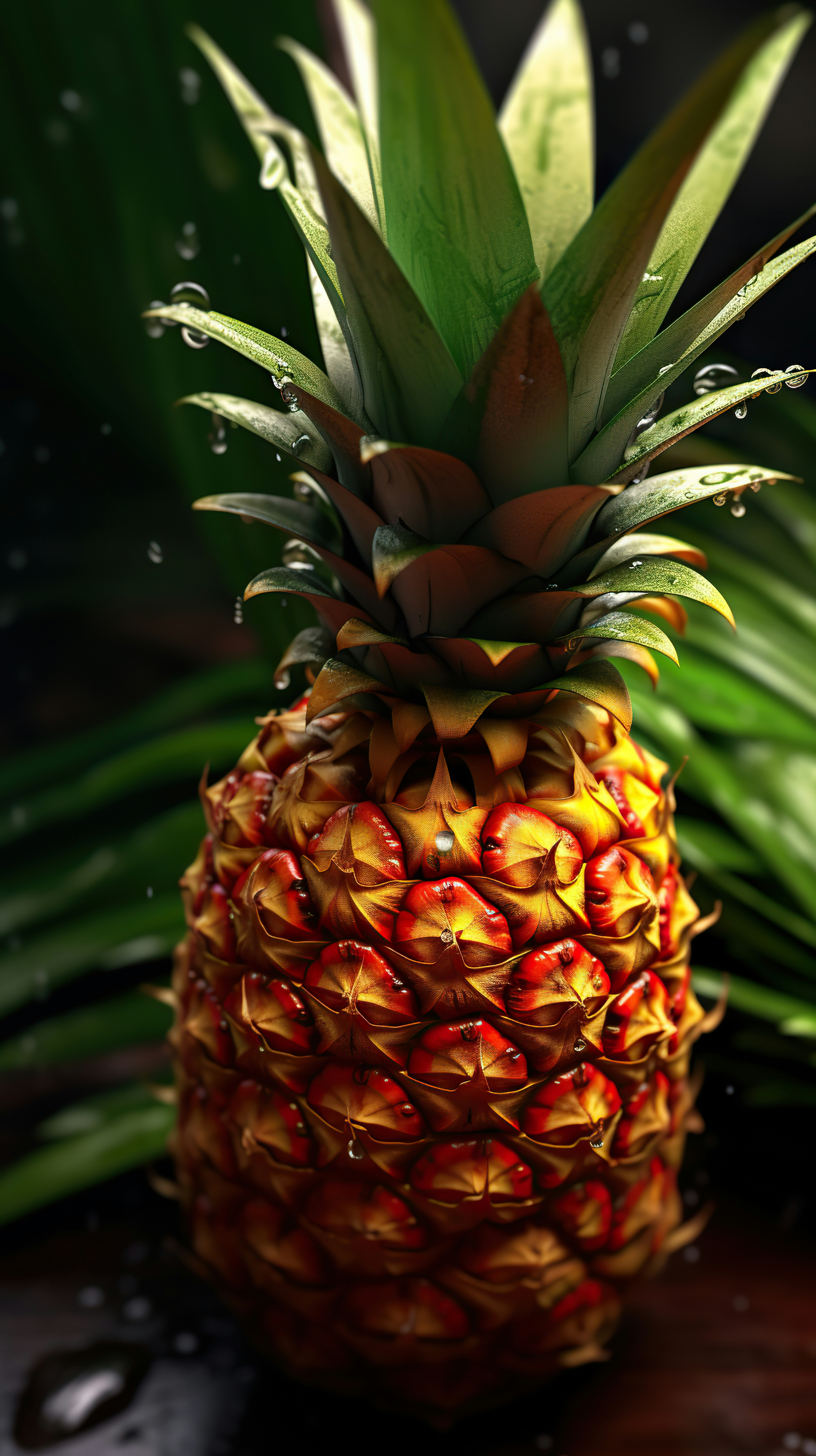 Macro shot of a chocolate-drizzled pineapple