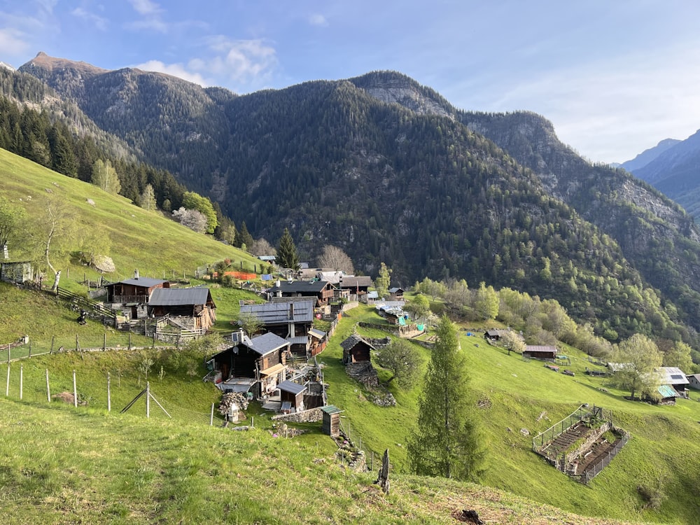 a small village in the middle of a mountain range