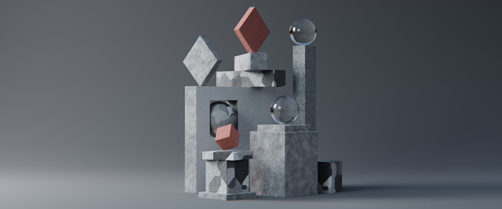 a sculpture made out of concrete with geometric shapes