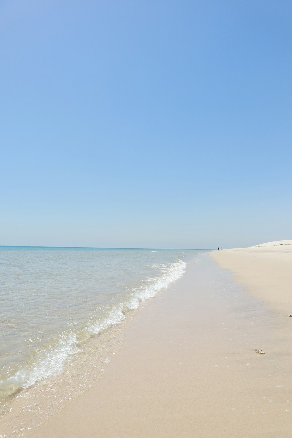 a sandy beach with a clear blue sky