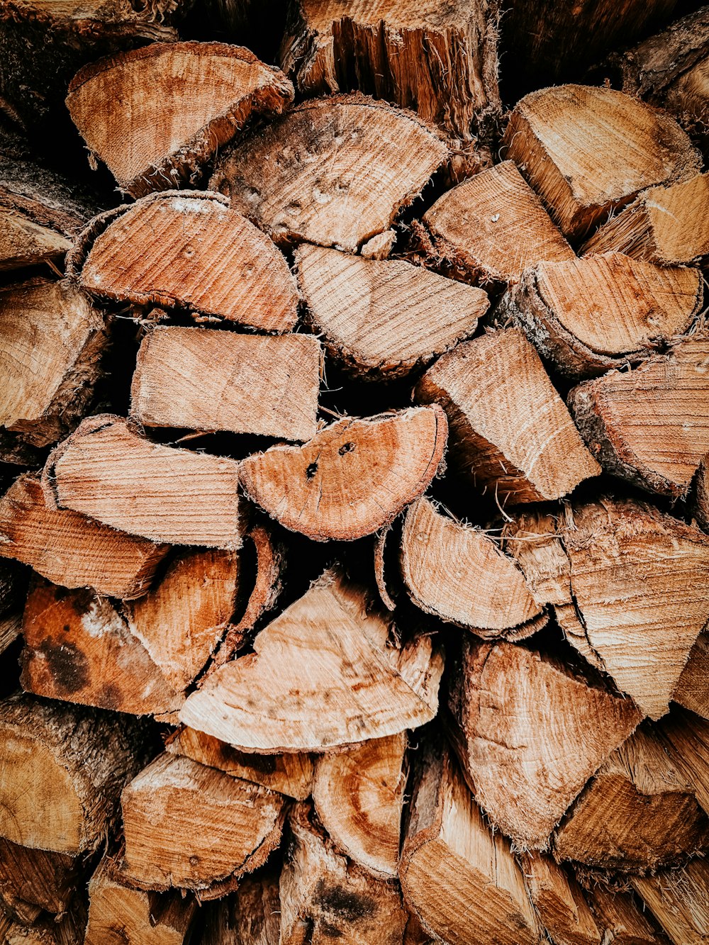 Una pila de madera cortada sobre una pila de troncos