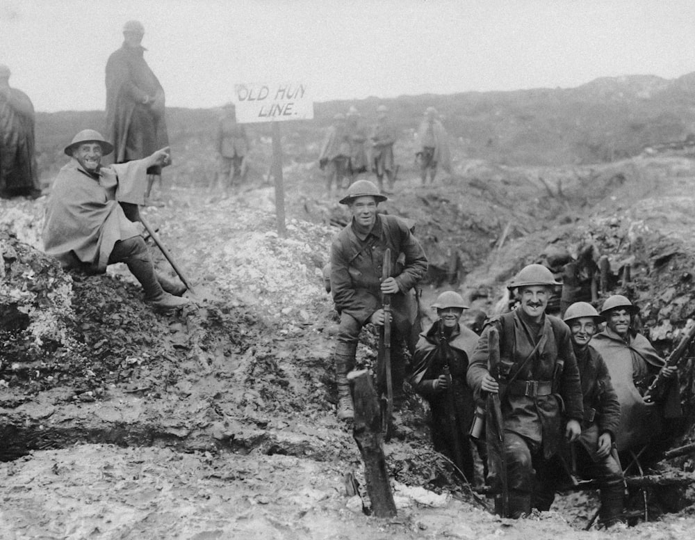 a black and white photo of a group of soldiers