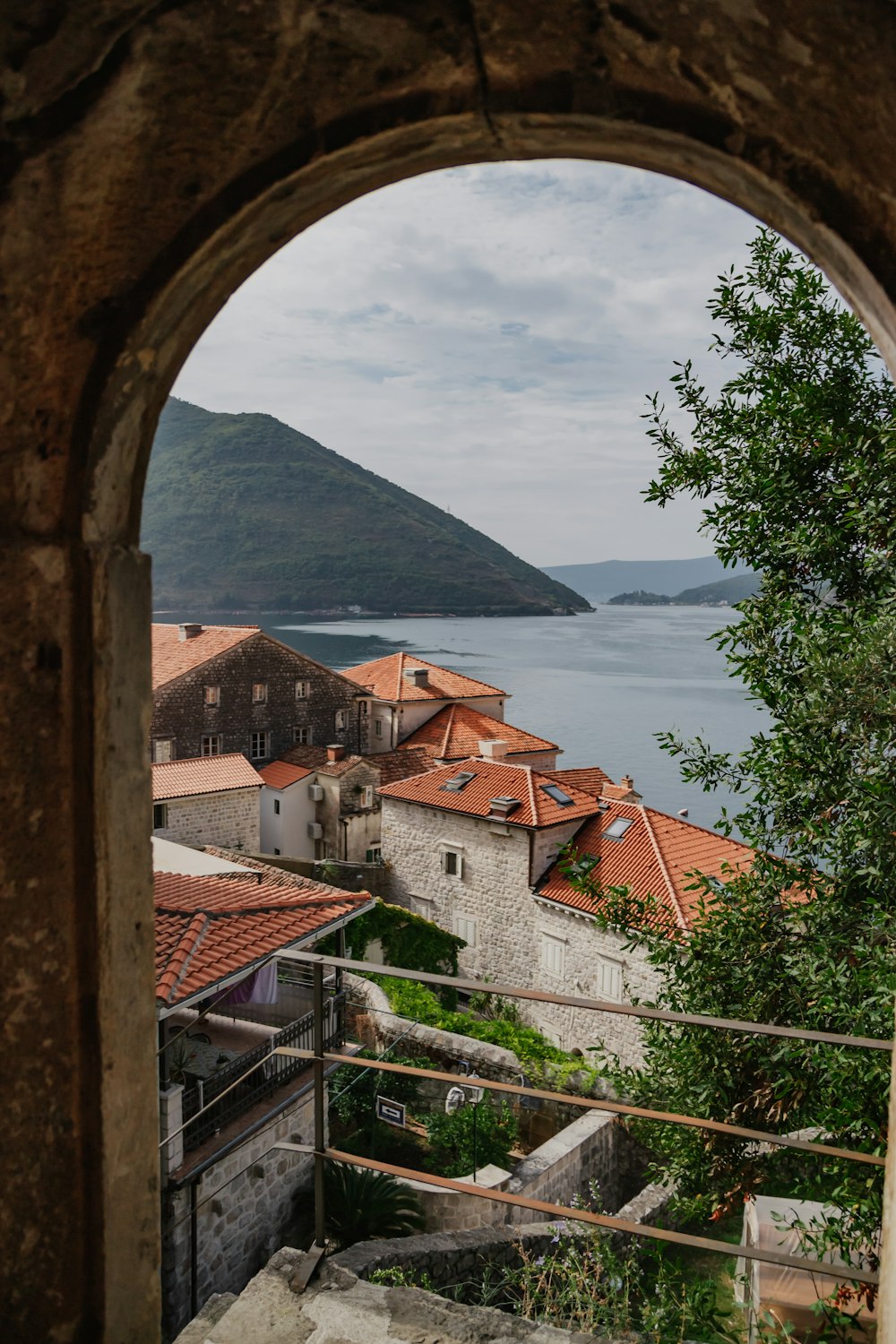 a view of a town through a window