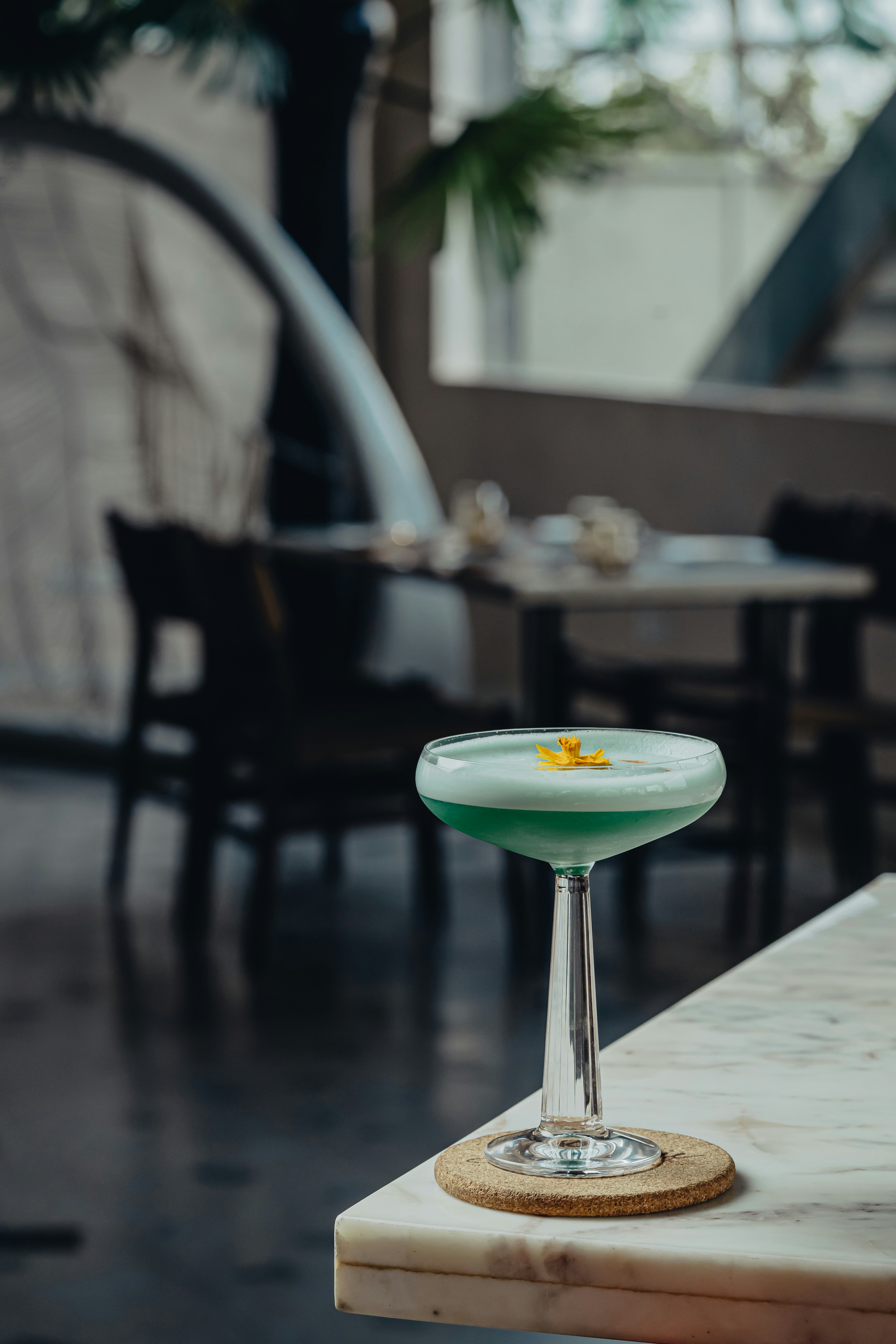 a table with a glass on top of it