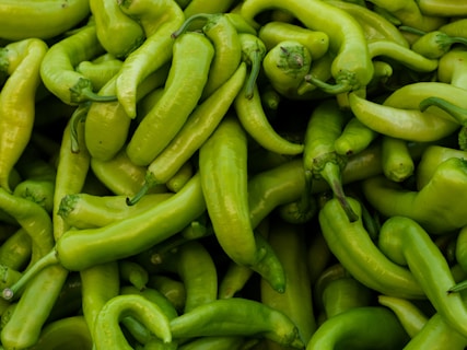 a pile of green peppers sitting next to each other