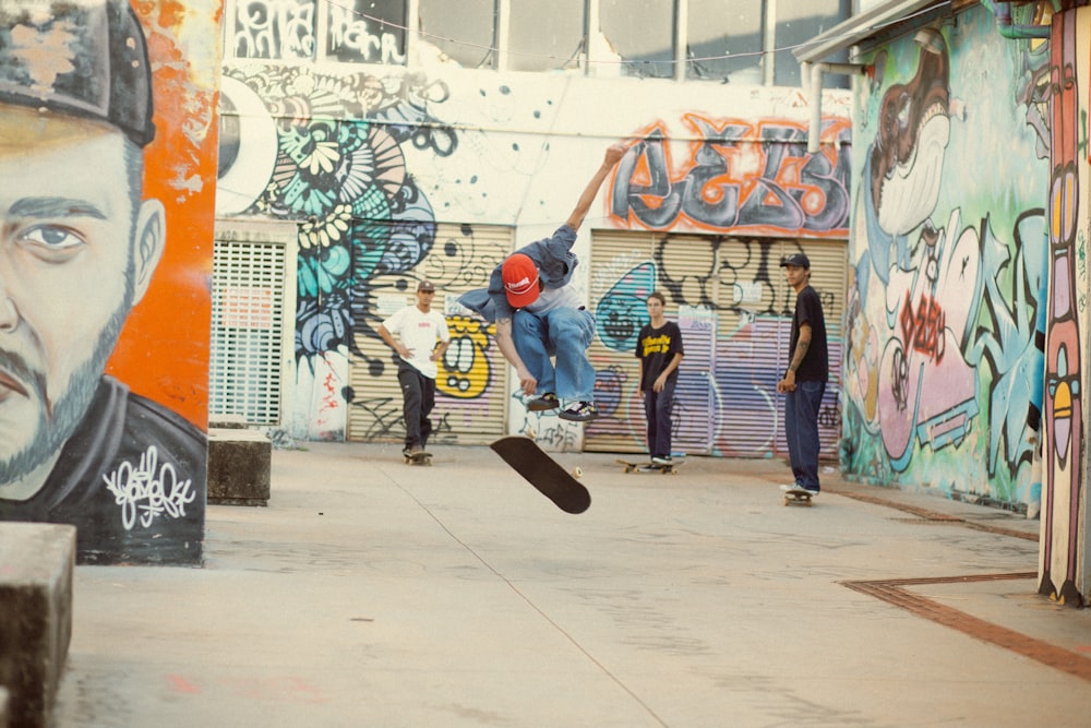 a man flying through the air while riding a skateboard