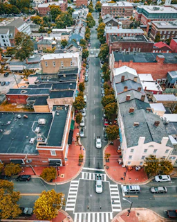 Aerial view of a quiet street showcasing multiple infill opportunities.