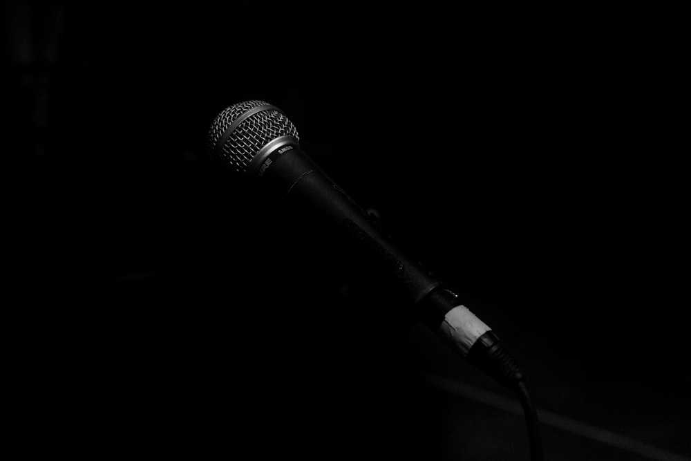 a black and white photo of a microphone