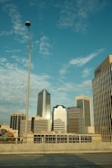 A city skyline showcasing various business enterprises.