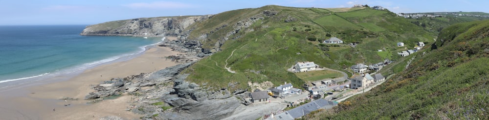 a view of a beach from a hill