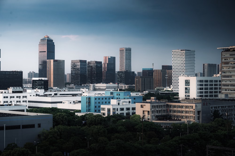 a view of a city with tall buildings