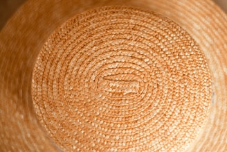 Close-up of the textured fabric and stitching details on a handmade hat.