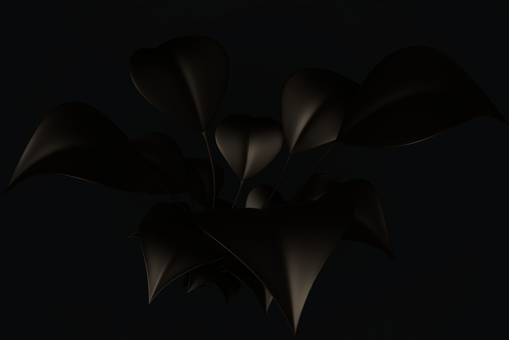 a black background with a bunch of leaves