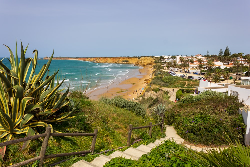 a view of a beach from a hill