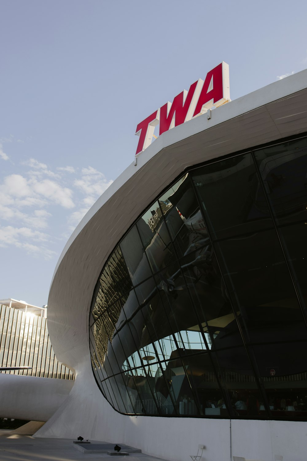 a large building with a sign on top of it