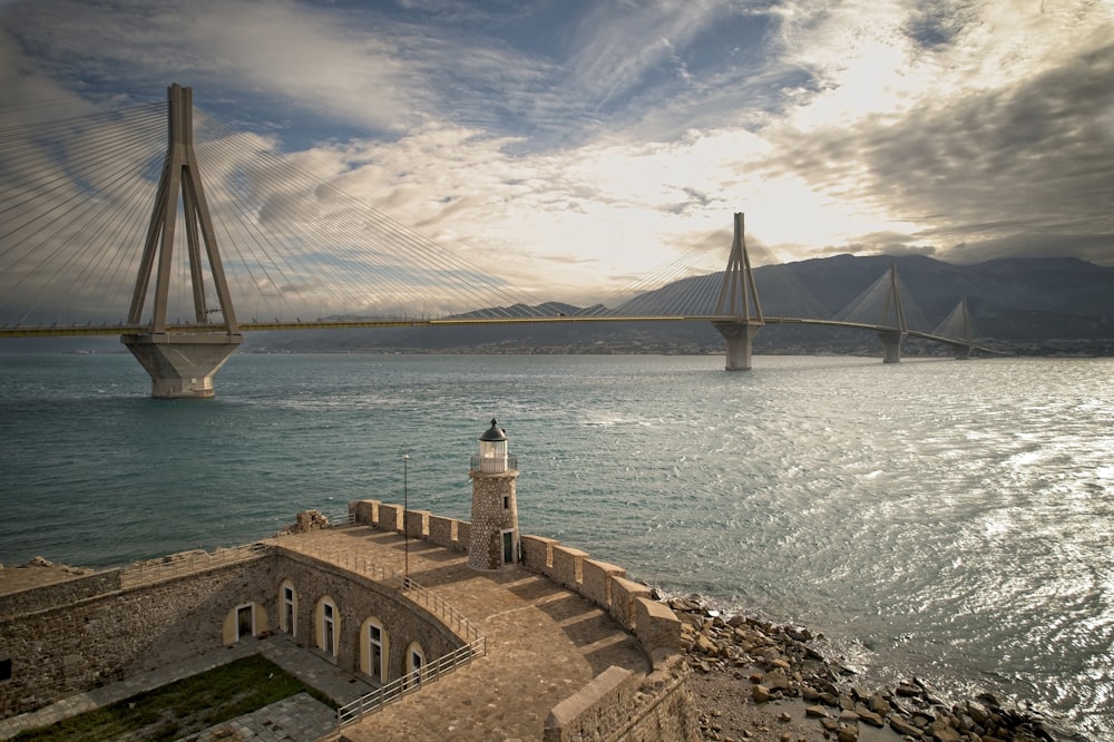 a large bridge spanning over a large body of water