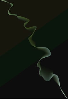A dark abstract image with a fluid, wavy green line flowing diagonally across a deep green background. The line has a translucent, ribbon-like appearance, creating a sense of movement.